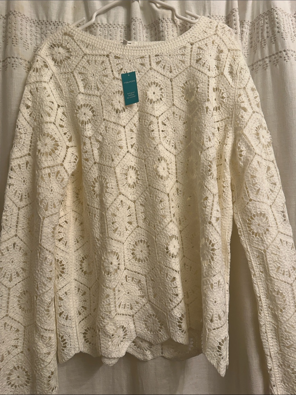 Maurices Cream Crochet-Style Openwork Sweater